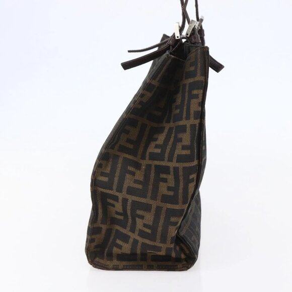 FENDI Zucca Canvas Mamma Baguette Tote Bag Black Brown Auth 147540 - Picture 6 of 16